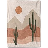 coedoaes Minimalist Desert Landscape Fleece Blanket,50x60in,Boho Cactus and Mountain Art with Earth Tone Colors Throw Blankets,Soft Cozy Lightweight, Ideal for Bed Living Room Home Decor,Gifts