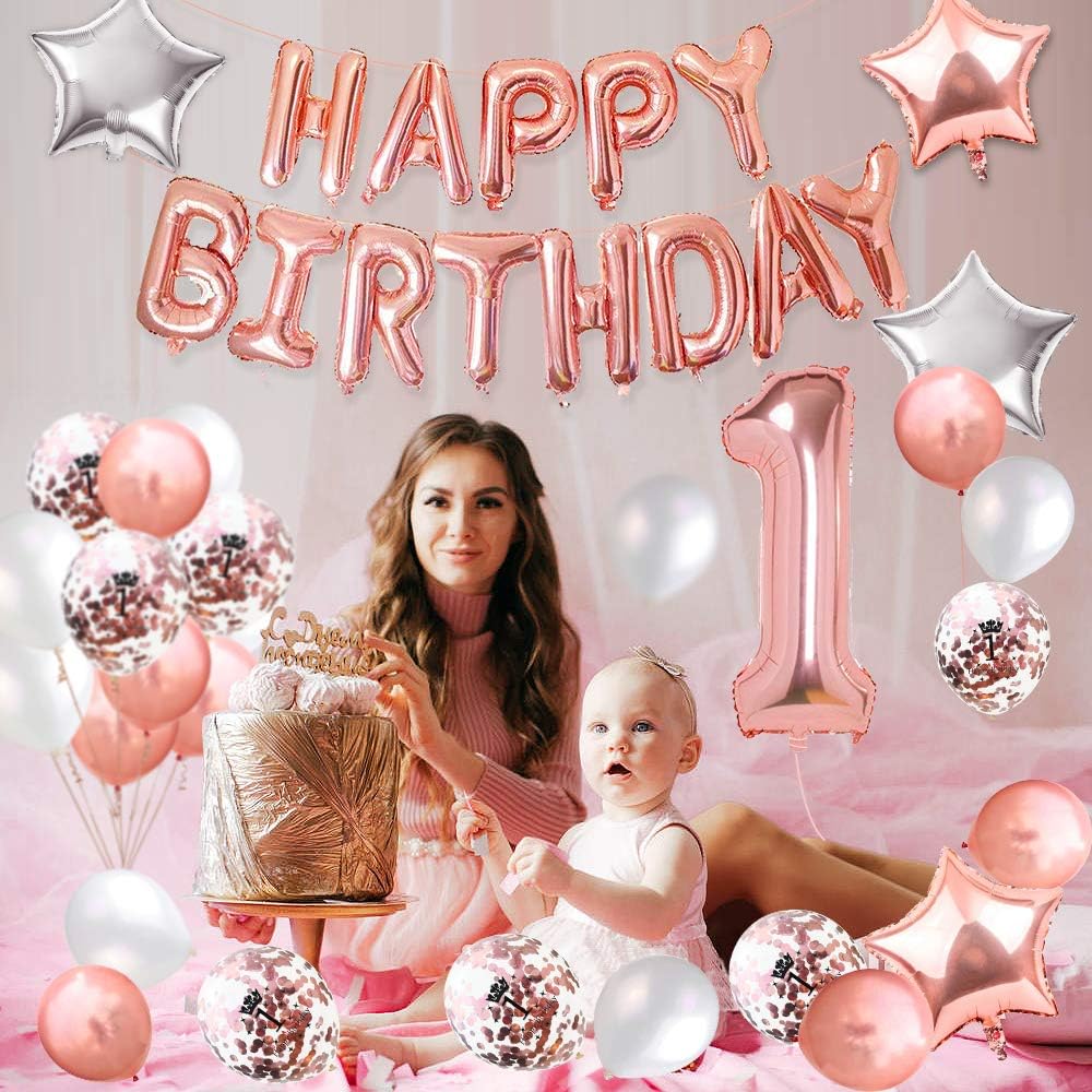 Assortiments De Fetes Mmtx Ballon Anniversaire 1 Ans Decoration Anniversaire Kit Rose Gold Deco Anniversaire Guirlande Happy Birthday Ballon Confetti Imprime Confettis Happy Birthday Nappe Rose Or Ballons Etoile Cuisine Maison