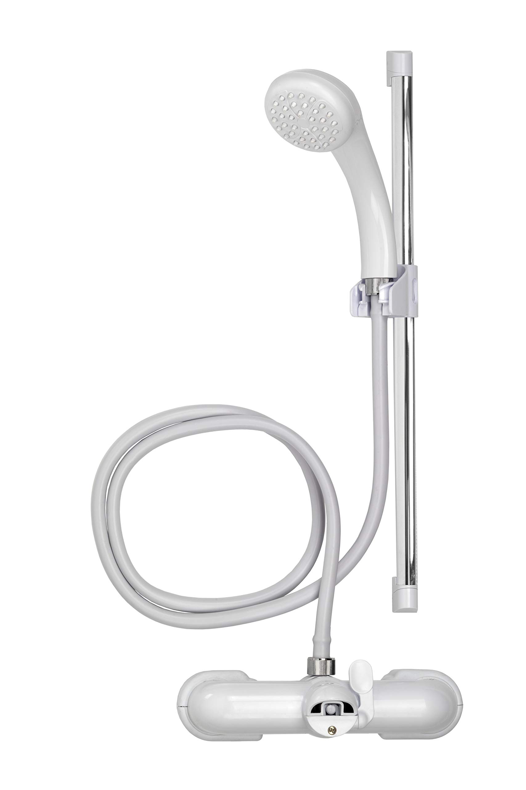 Croydex Shower Head and Hose Mixer Set with Riser Rail - 1.5m Shower Hose and Handset with Rub Clean Nozzles, Easy Install Wall Mounted Rail for Bathrooms - Ideal Hot & Cold Water Mixer (White)