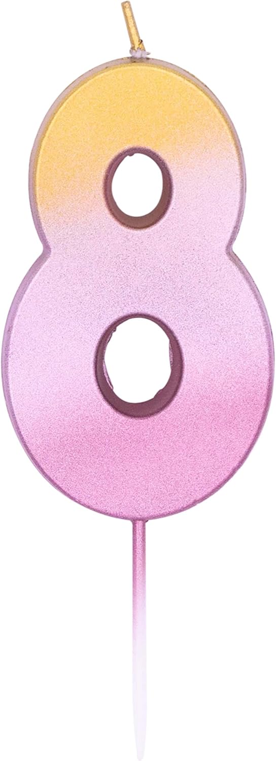 Pioneer Party Candle, Age Eight Cake Candle, Eighth Birthday Candles, 15890, Rose Gold Ombre
