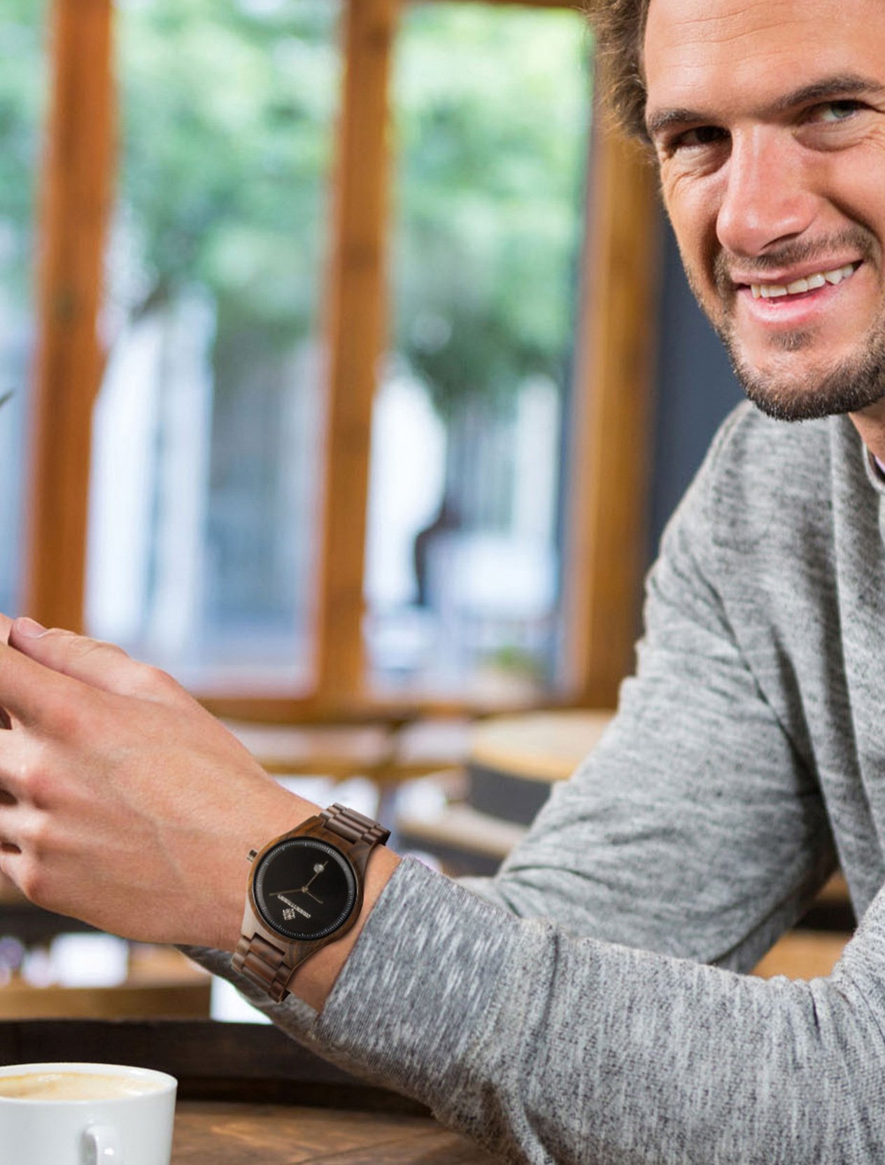 GREENTREEN Orologio da uomo in legno Analogico al quarzo, orologio da polso da uomo, dal basso peso fatto a mano in legno con data