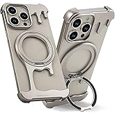 OATSBASF Frameless Bumper Case for iPhone 16 Pro Max 6.9" Case, Metal Kickstand 360° Rotatable Magnetic Stand, Minimalist Aluminum Bumper Protective, Bezel Less Slim Shockproof, Natural Titanium