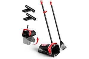 PETNOZ LIFE Large Swivel Bin & Rake Pooper Scooper with 40 Waste Bags, 36" Long Handle & 4 Bag Hooks Adjustable Dog Pooper Scooper for Large Dogs and Pets, Portable Non-Breakable Dog Poop Scooper