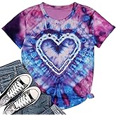 Valentine Shirt Women Tie Dye Heart Graphic Tee Shirt Casual Short Sleeve Lover Gift Tee Tops