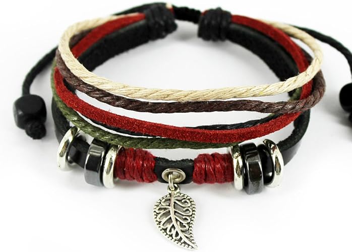 Amazon Lusir 手作り ハンドメイド ブレスレット レザー ジュエリー アクセサリー ペア カップル お揃い 全24種 リーフ レッド ブレスレット 通販