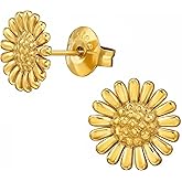 Daisy Sunflower Floral Gold-Plated Stainless Steel Stud Earrings, Tiny Minimalist Nature Jewelry