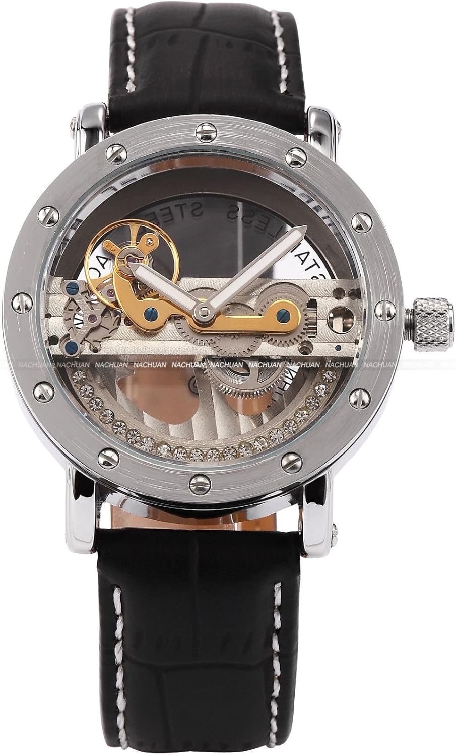 New Transparent Skeleton Mens Auto Automatic Mechanical