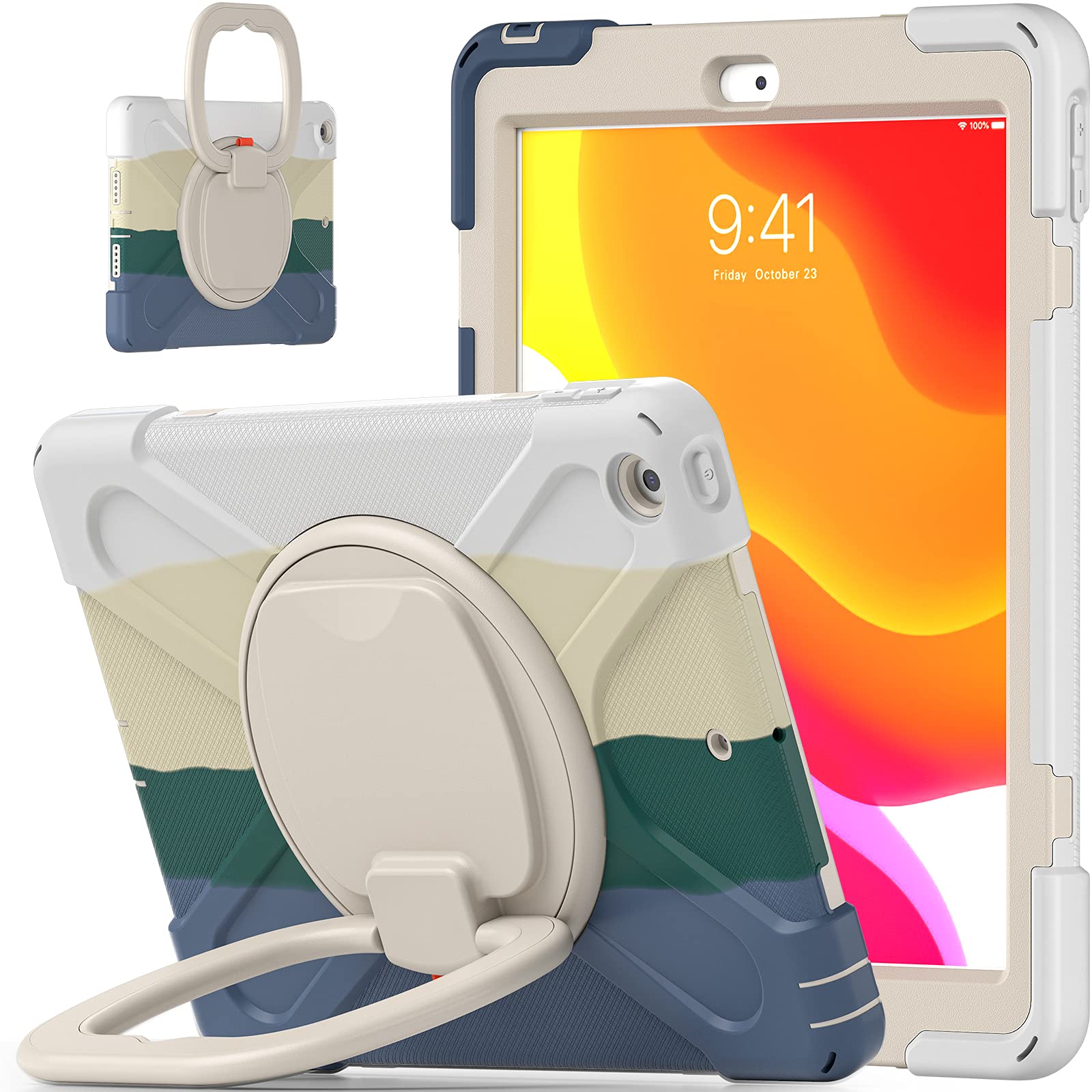 Bspring iPad 8th Generation Case, iPad 7th Generation Case, iPad 10.2 2020/2019 Case - [Full-body] Protective & Shockproof Armor Case with 360 Rotating Stand,Rainbow 1