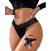 Sombralull Sexy Bow Thongs Lace Trim Underwear For Women Low Waist Panties Cotton Crotch Cheeky Breathable Black S-XL