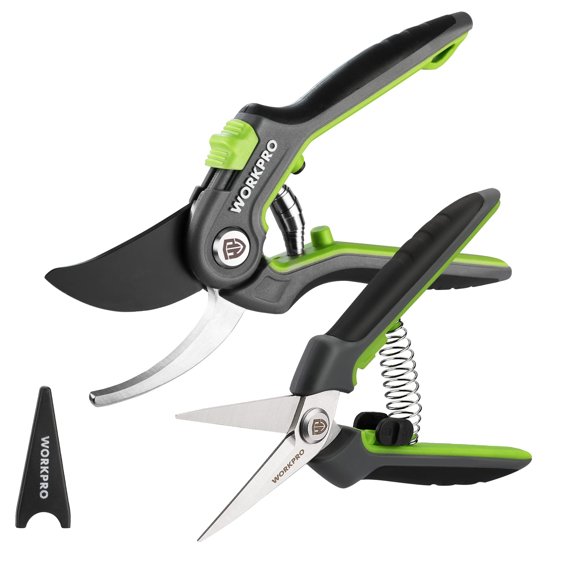 View 1 of WORKPRO Garden Pruning Shears 2 Pack, 8" Bypass Pruning Shears and 6.25" Straight Garden Scissors, Premium Plant Shears, Garden Clippers Hand Tools for Cutting Flowers, Trimming Plants, Picking Fruits