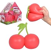 Toymendous Squishy Cherries, Jumbo Sweet Fruit Stress Toy, Twin Cherry Fidget Fun, 5.5 Inch Squishy Fruit, Fidget Sensory Food, Jumbo Strss Relief Toy or Kids &amp; Adults, Easter Basket Stuffer