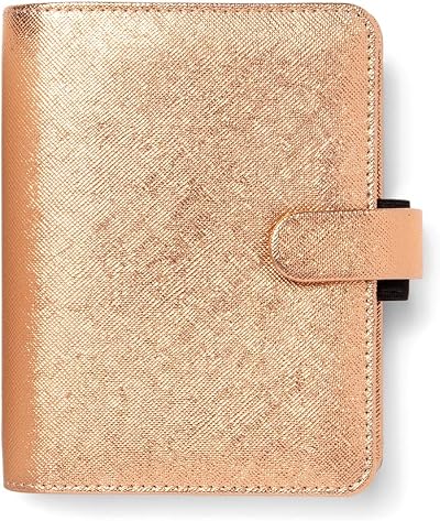 Filofax Pocket Saffiano Rose Gold Organiser PU Ring Binder 19mm 6 Rings 81x120