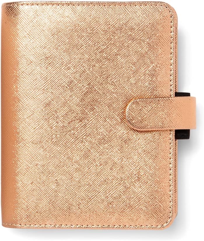Filofax Pocket Saffiano Rose Gold Organiser PU Ring Binder 19mm 6 Rings 81x120