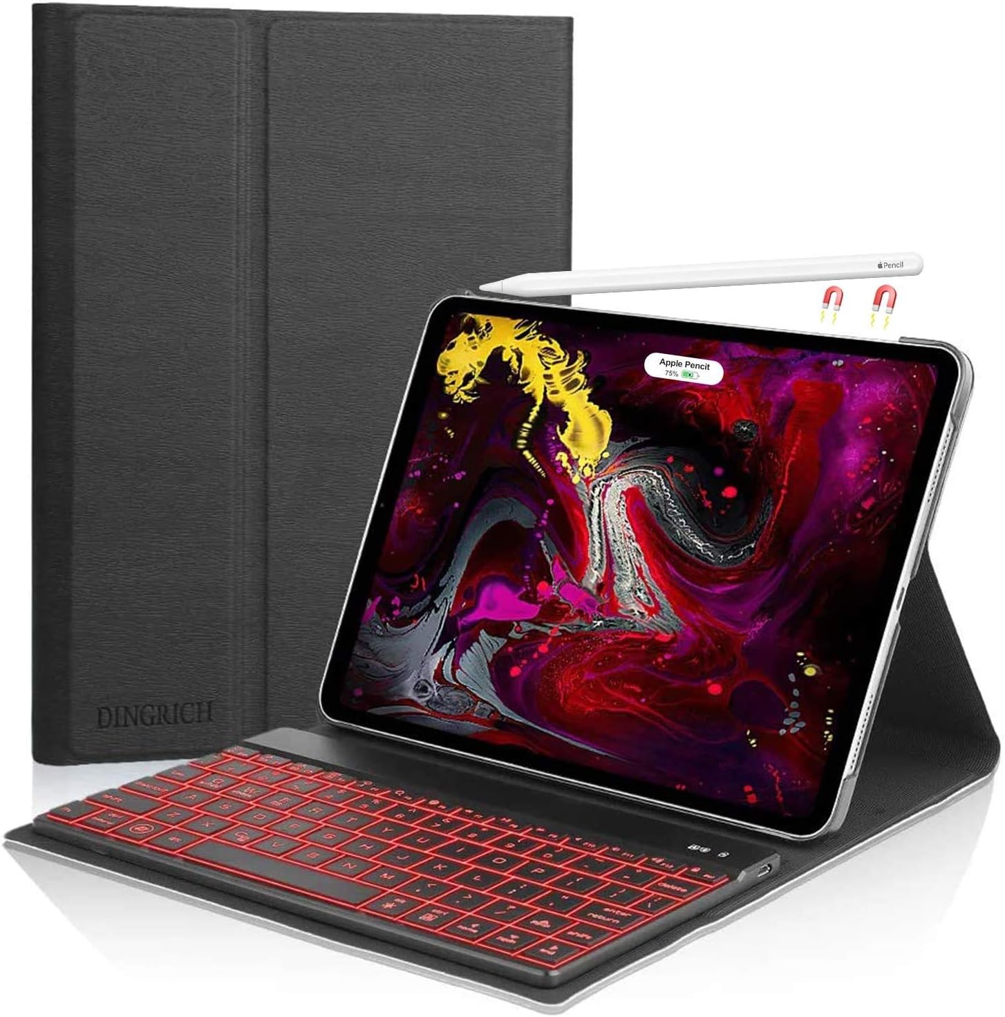 Keyboard Case for iPad Pro 11 2018, DINGRICH Wireless Bluetooth Keyboard with 7 colors Backlit Smart Cover Removable iPad Keyboard case for 2018 iPad 11 (Model:A1980 A1934 A1979 A2013)