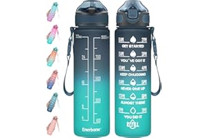 Enerbone 32 oz Drinking Water Bottle with Times to Drink and Straw, Motivational with Carrying Strap, Leakproof BPA & Toxic Free, Ensure You Drink Enough Water for Fitness Gym Outdoor