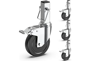 HOLKIE Scaffolding Caster Wheels 5 inch Dual Locking Casters Set of 4, 1-1/4" Square Stem Swivel Castor, 1190 lbs Load Capacity, Industrial Heavy Duty Replacement Castors