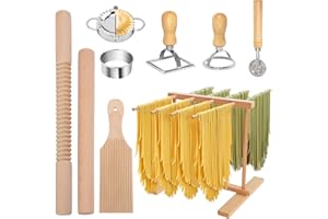 Pasta Making Tools, 9 PCS Wood Pasta Making Kit with Pasta Drying Rack, Pasta Roller, Gnocchi Board, Ravioli Cutter Pasta Mak