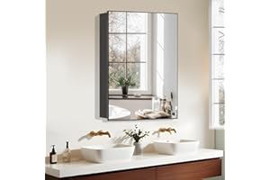 Logimiz Pre-Assembled Bathroom Mirror Cabinet with Storage Organizer, 56 x 41 cm Bathroom Led Medicine Cabinet with Mirror, W