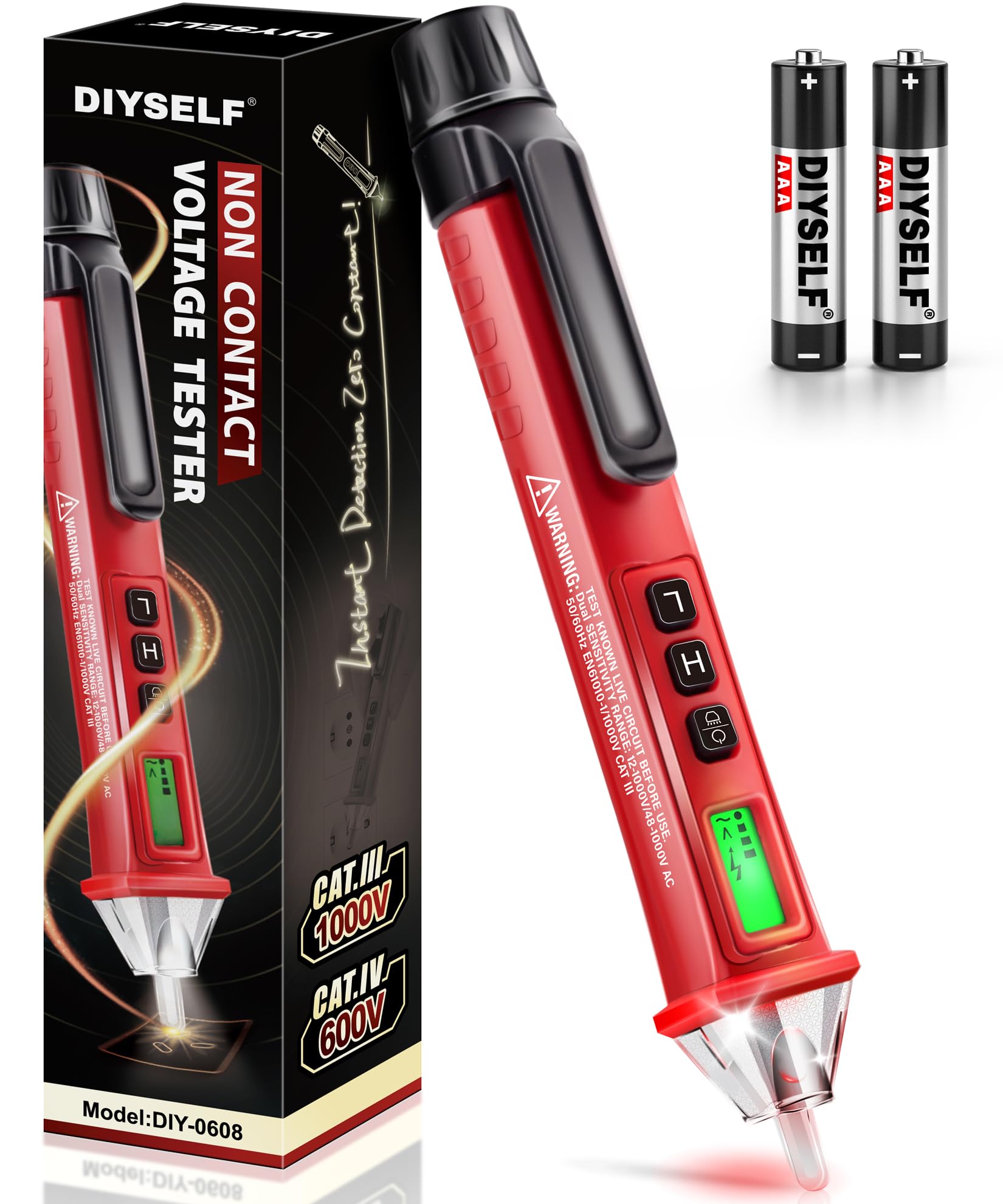 Photo 1 of DIYSELF Voltage Tester, Dual Range 12V/48V-1000V AC, Non Contact Electrical Tester Pen with LCD Display, Buzzer Alarm, Flashlight, Live Wire Finder, Professional Circuit Detector