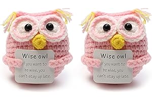 BATTILO HOME 2 Pcs Cute Handmade Crochet Emotional Support Pink Owl Doll, Knitting Ornaments with Positive Card, Cheer Up Gif