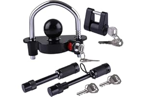 WHSSFINE Trailer Lock Kit Keyed Alike Tongue and Hitch Pin Lock with 5/8 and 1/2 Inch Pins Fit Class I II III IV V Receiver t