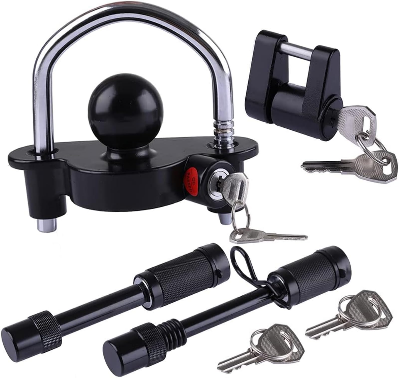 Photo 1 of WHSSFINE Trailer Lock Kit Keyed Alike Tongue and Hitch Pin Lock with 5/8 and 1/2 Inch Pins Fit Class I II III IV V Receiver to Secure Trailer for Towing and Storage (4 Pack)