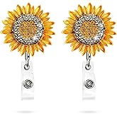 Heyah 2 Pack Bling Rhinestone Sunflower Badge Reel Holder, Lightweight Retractable ID/Name Badge Holder with Bling Crystal, Women Nurse Badge Holder, Belt Clip