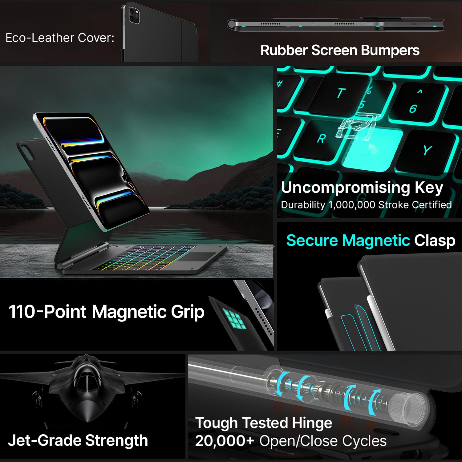 typecase Keyboard Case for iPad Pro 13-inch (M5 2025 / M4 2024), Magic Keyboard with 11 Colors Backlight, Keyboard Case with Pencil Holder, Multi-Touch Trackpad,Easy-Set Magnetic Stand, Black