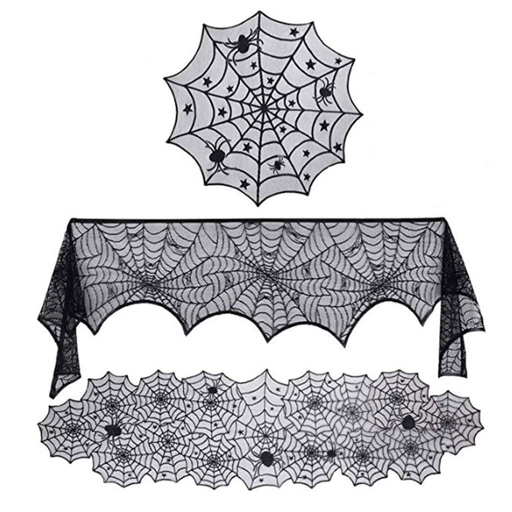 Best Spider Web Lace Tablecloth Indoor Bar Decor Table Cover Black