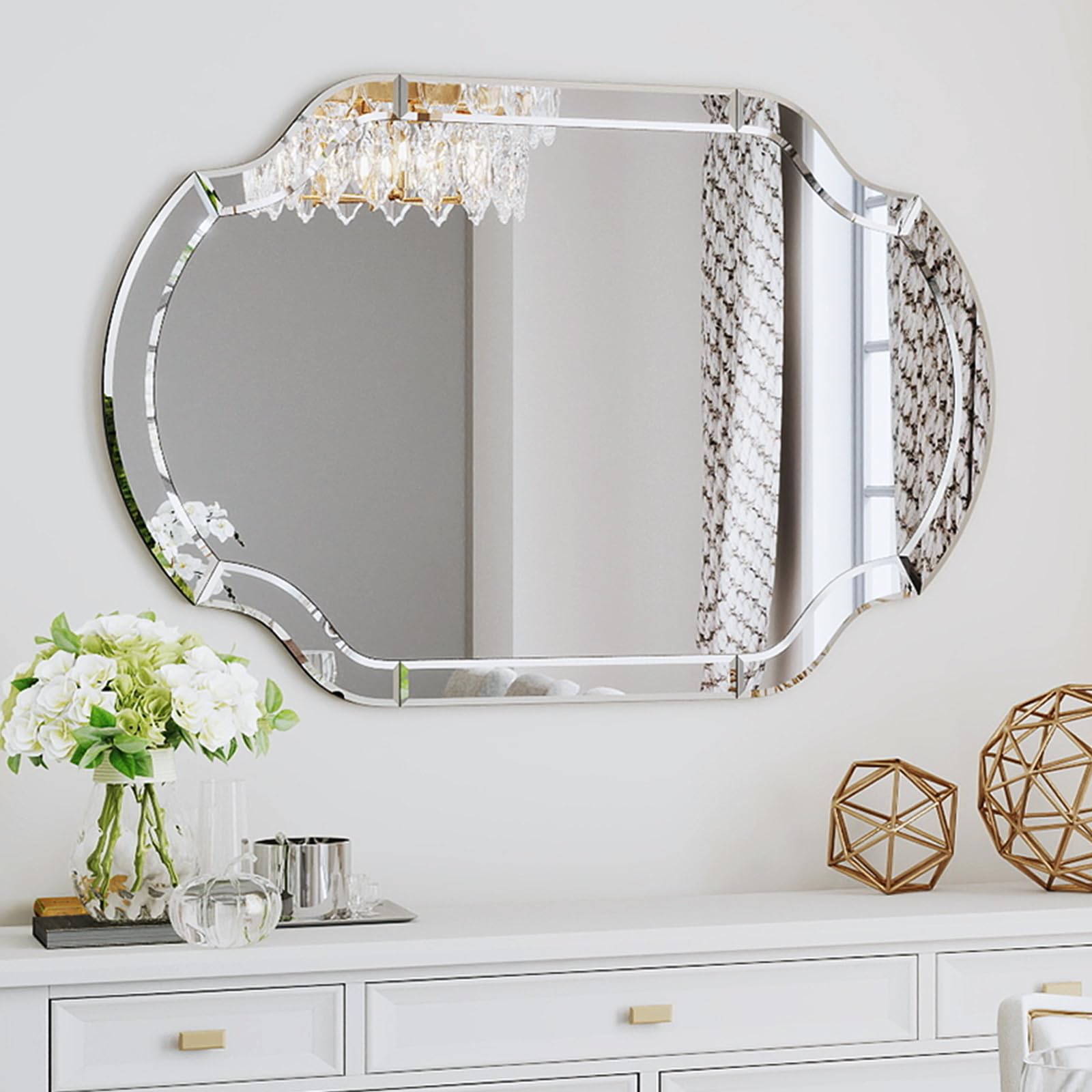 Photo 1 of Autdot Large Oval Decorative Mirrors, 47" x 32" Living Rroom Mirror with Mirrored Frame, Accent Beveled Mirror for Dining Room Bathroom Bedroom Entryway, Vanity Mirror Hang Horizontally or Vertically