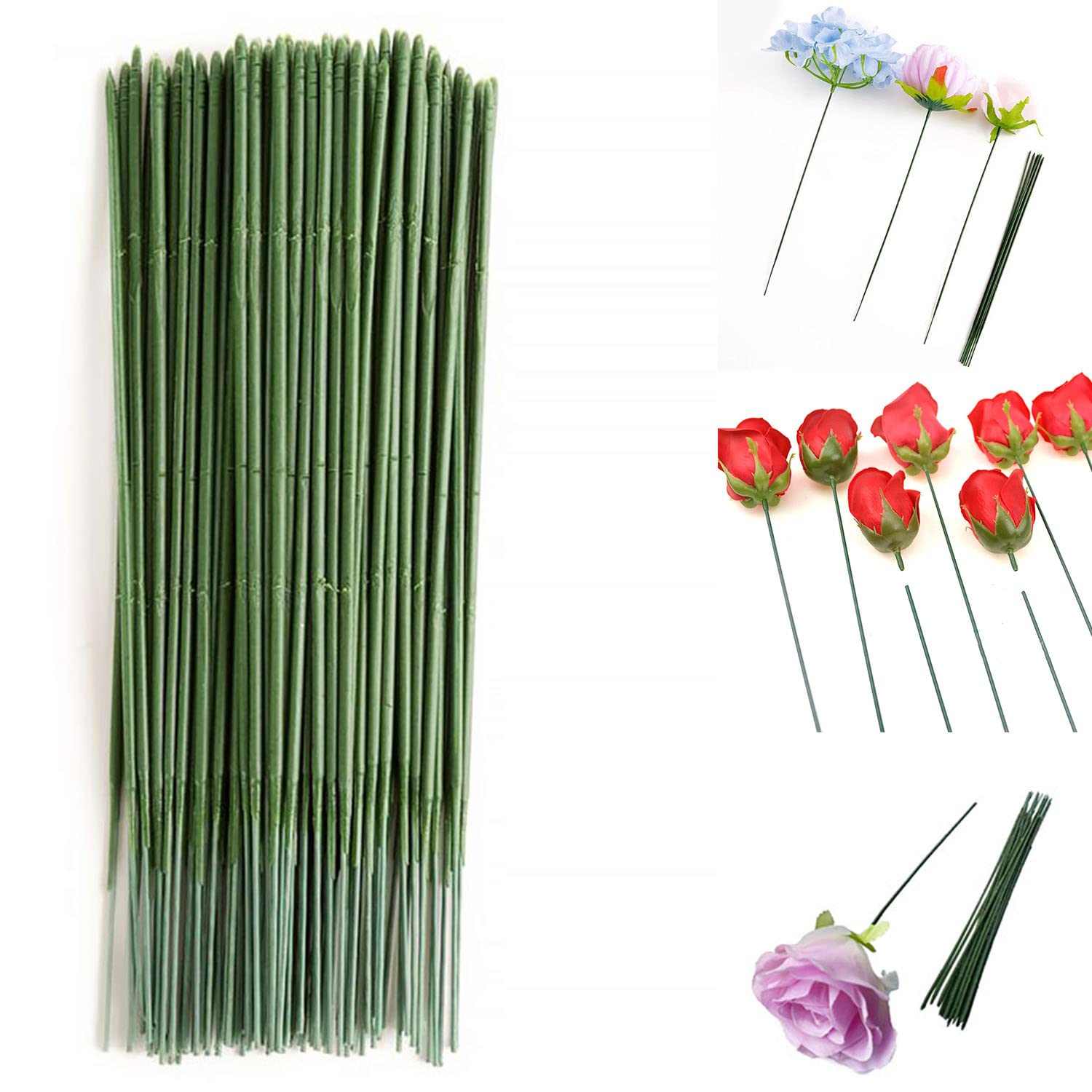 Photo 1 of 100 pcs Plastic Floral Stem 9.84 inch/25 cm, Artificial Flower Rod Flower Stem Wire Making Accessories, DIY Crafts Bouquet Stem Flower Arrangements Decor Supplies (Green - 25 cm)