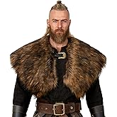 L'VOW Men Viking Fur Shawl Medieval Faux Fur Mantle Shoulder Wrap Collar Warrior Renaissance LARP Cosplay Costume