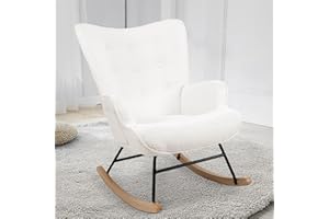 OKSTENCK Rocking Chair, Teddy Upholstered Glider Rocking Chair with High Backrest Armchair Chair for Living Room Bedroom Offi
