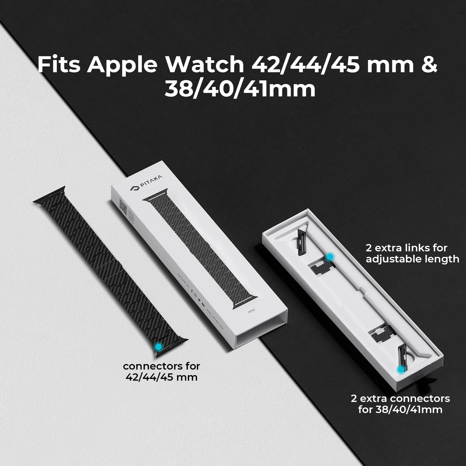 pitaka Apple Watch Band Compatible with Apple Watch Ultra 2/Ultra/10/9/8/7/6/SE/5/4/3/2/1, Adjustable Apple Watch Ultra 2 Band, 100% Carbon Fiber Apple Watch Band - Retro