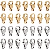 PH PandaHall Pandahall 100Pcs Stainless Steel Lobster Claw Clasps Real 24K Gold Jewelry Lobster Clasp 2 Colors Metal Bracelet Necklace Clasp Closures for Jewelry Making, 9x5x2.5mm