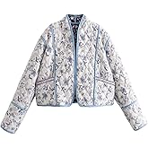 Yimoon Women's Quilted Jacket Lightweight Floral Print Cropped Puffer Coat Short Padded Open Front Winter Outwear