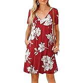 JollieLovin Women T Shirt Plus Size Summer Swing Dresses Short Sleeve V Neck Loose Casual Dress(L-5X)