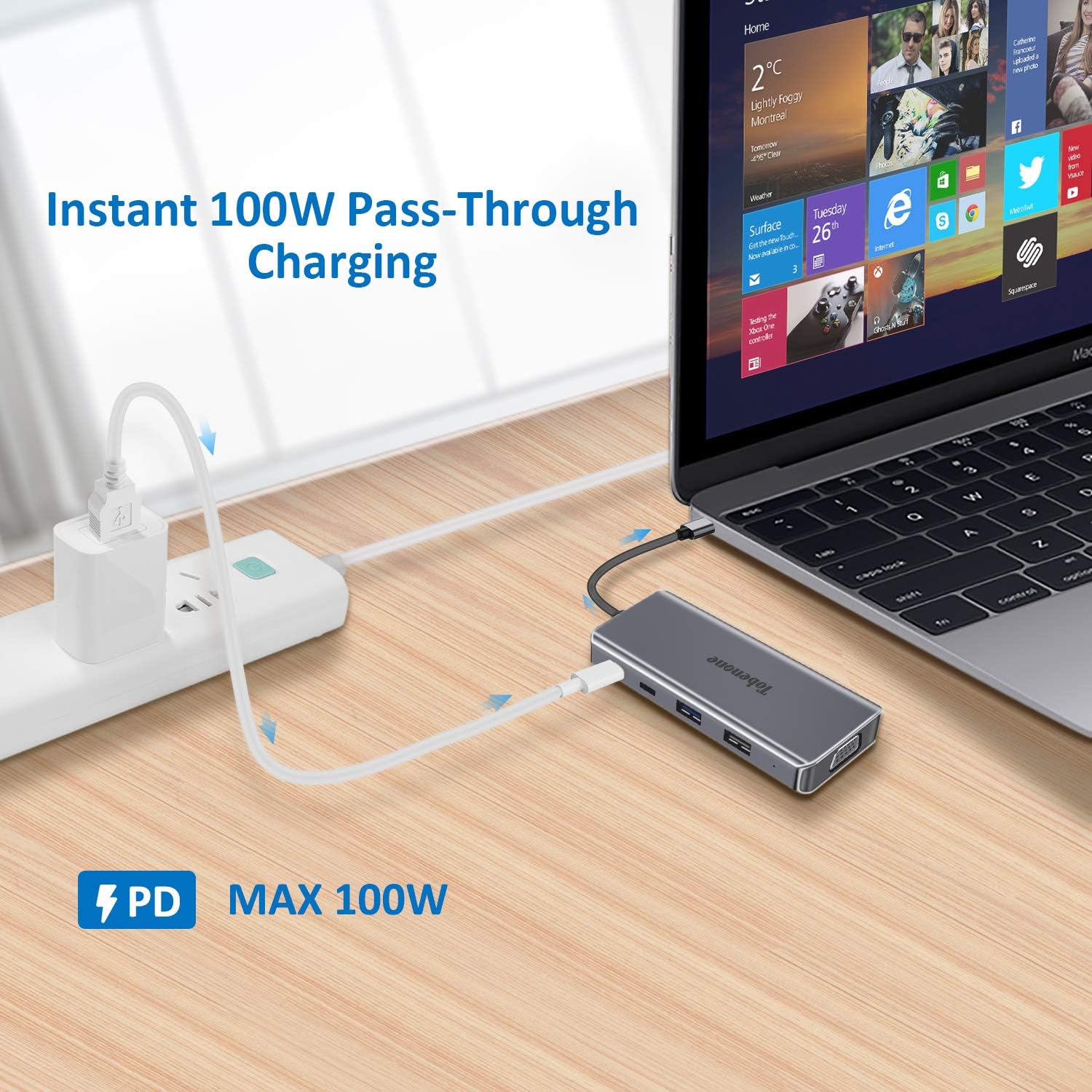 USB C Laptop Docking Station Dual Monitor, 8-in-1 USB C Dock with Dual HDMI, VGA, 2 USB, USB C Charging (PD) and 3.5mm Audio, Type C Docking Station Compatible for USB C Windows Laptops: Computers & Accessories