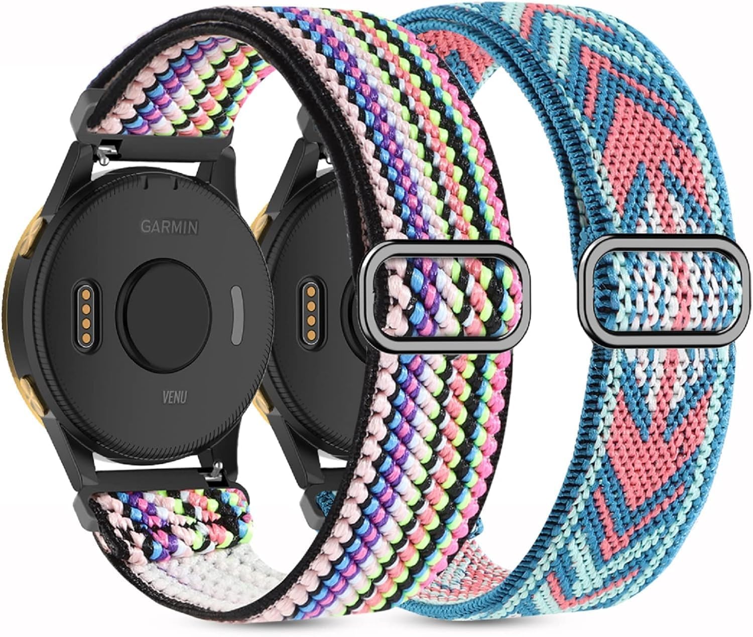 EverAct 2PACK 22mm Nylon Elastic Straps Compatible with Garmin Vivoactive 4 /Venu 2 /Venu 3,Soft Elastic Fabric Wristband for Garmin Forerunner 255/265