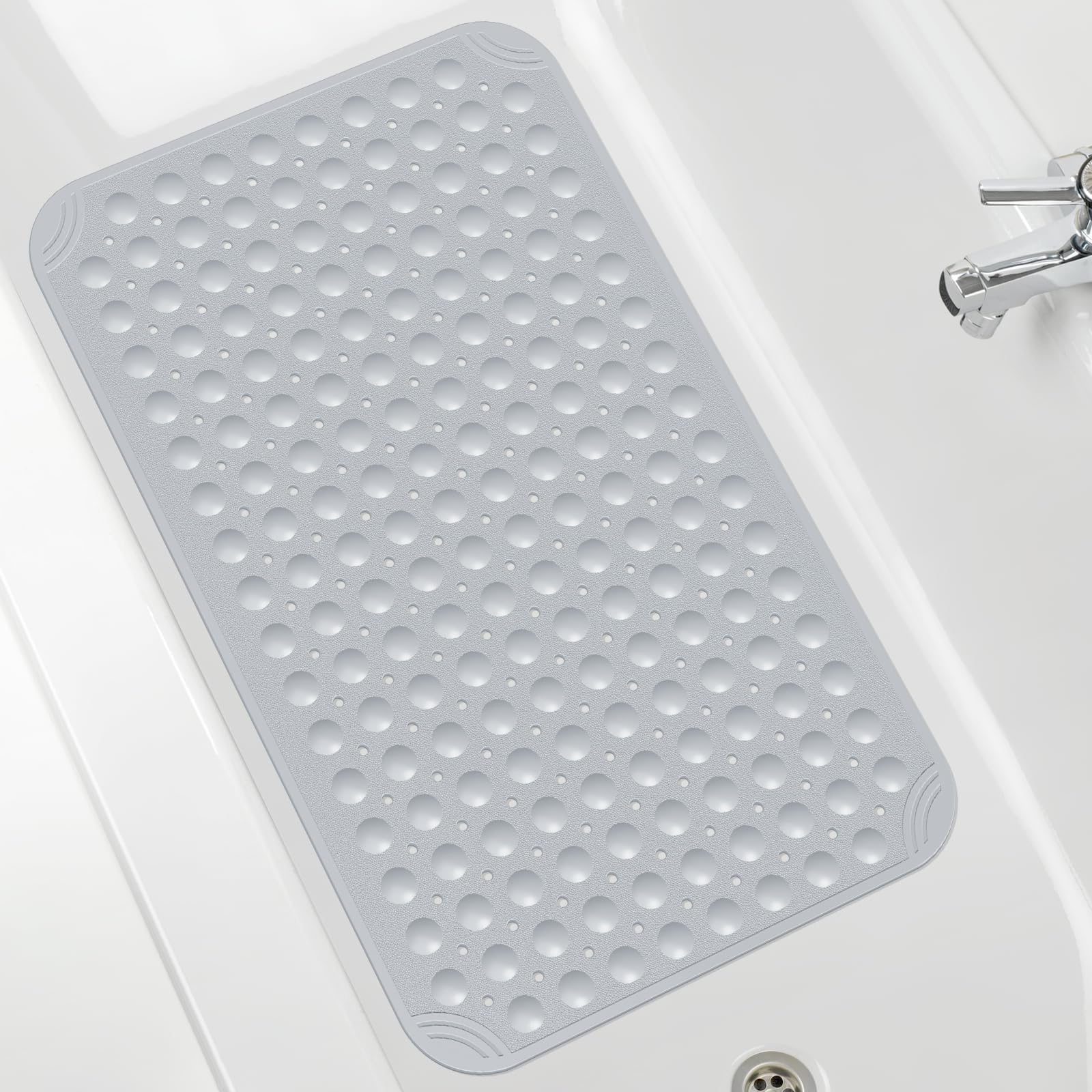 Photo 1 of OTHWAY Non Slip Bathtub Mat, 31"x 19" TPE Bath Mat for Tub with Drain Holes and Suction Cups, Anti-Slip Mats for Kids Baby Elderly Bathroom (Light Grey)