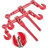 VEVOR 9215LBS 3/8" &ndash; 1/2" Ratchet Binders 9,215 LBS Secure Working Load, G70 Hooks and Adjustable Length, for Grade 70-80 Chains, Tie Down, Hauling, Towing, 2-Pack, Red