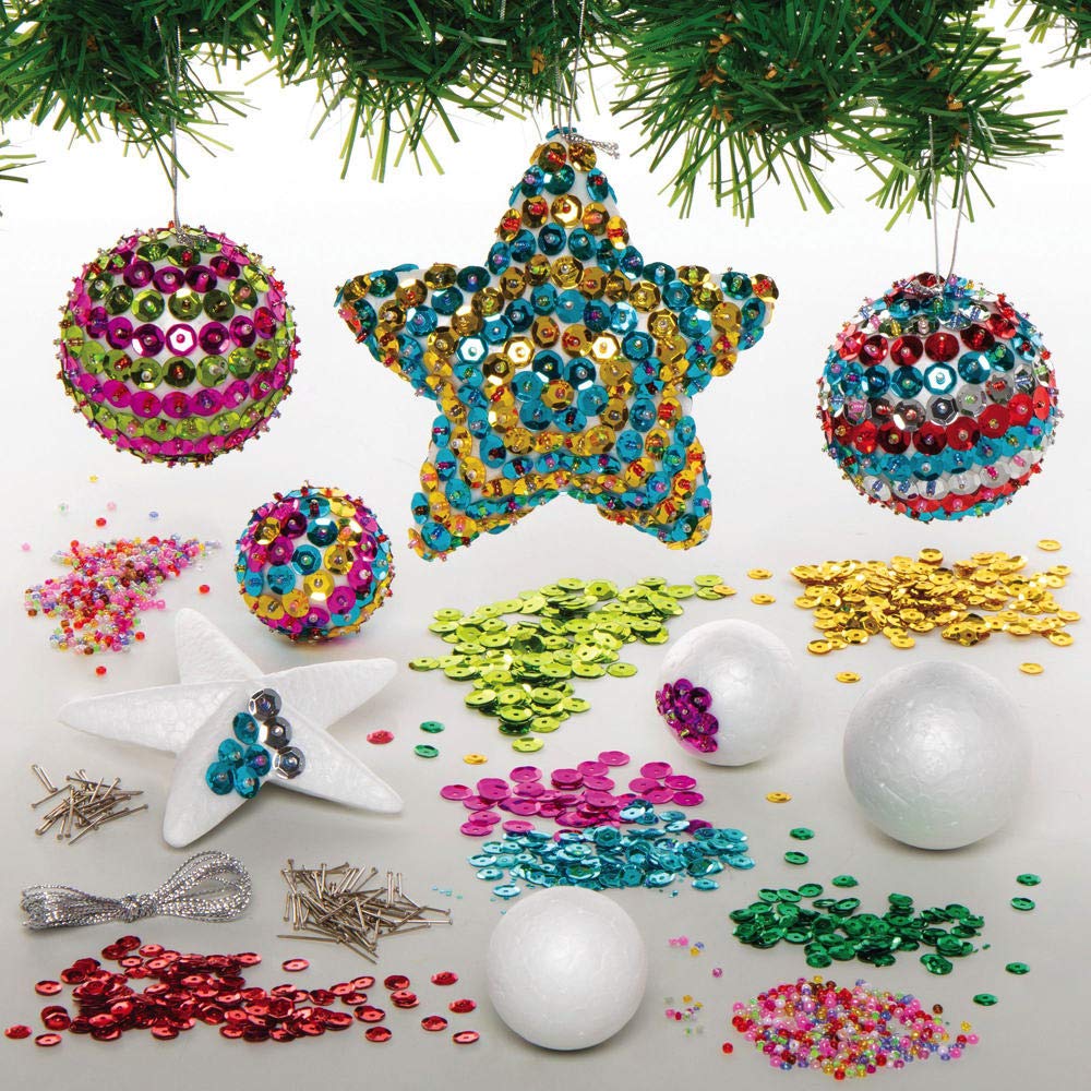 Baker Ross Sequin Bauble Kits Bumper Tub – Pack of 10, Make Your Own Christmas Bauble Decoration, Christmas Decoration Craft Kit (AX383)