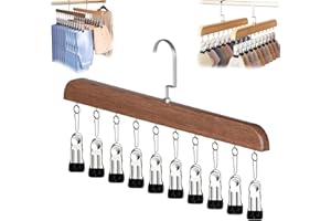Wooden Hat Hanger Closet Organizer, Closet Organizer with 10 Clips - Space Saving Hanging Closet Organizer, Pants Scarf Hange