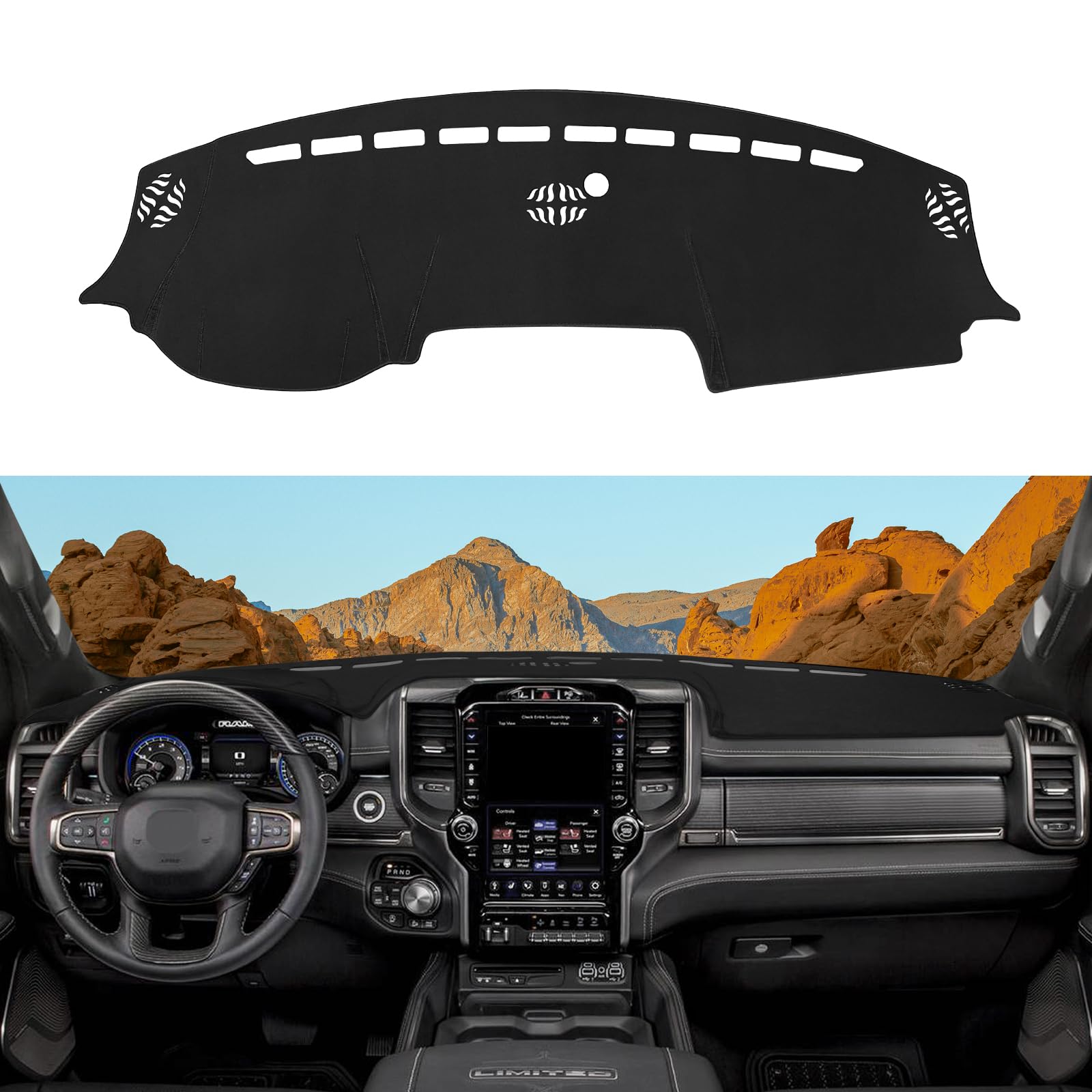 Photo 1 of Rilsen Dashboard Cover Mat Custom Fit for 2019-2023 2024 2025 2026 Dodge Ram 1500 2500 3500 Dash Cover Nonslip Flannel Dash Mat Protector Sunshade No Glare Black