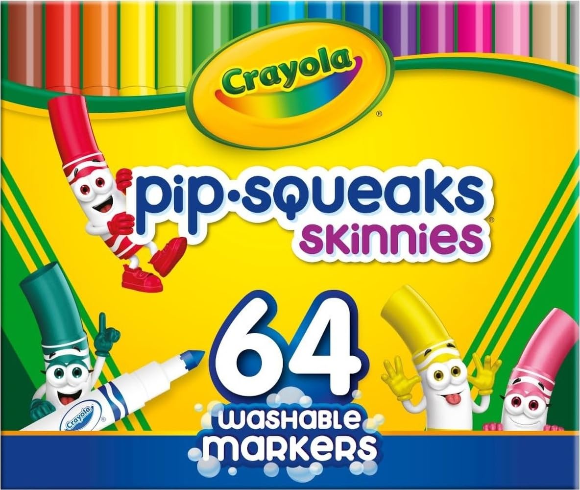 Marcadores lavables Crayola Pip-Squeaks Skinnies (64 ct), mini marcadores para niños, marcadores para colorear, suministros para manualidades, regalo navideño para niños, 3+