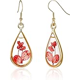 Aliyoham 14K Gold Plated Pressed Flower Earrings for Women, Hypoallergenic Lightweight Teardrop Dangle Earrings, Floral Resin Statement Jewelry Gift