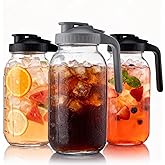 Nobityop 3 Pack 64oz Mason Jar Pitcher with Lid – Wide Mouth, Leakproof Glass Water Jug, Breast Milk Pitcher for Juice, Milk, Tea, Cold Brew Coffee(2 black &1 gary)