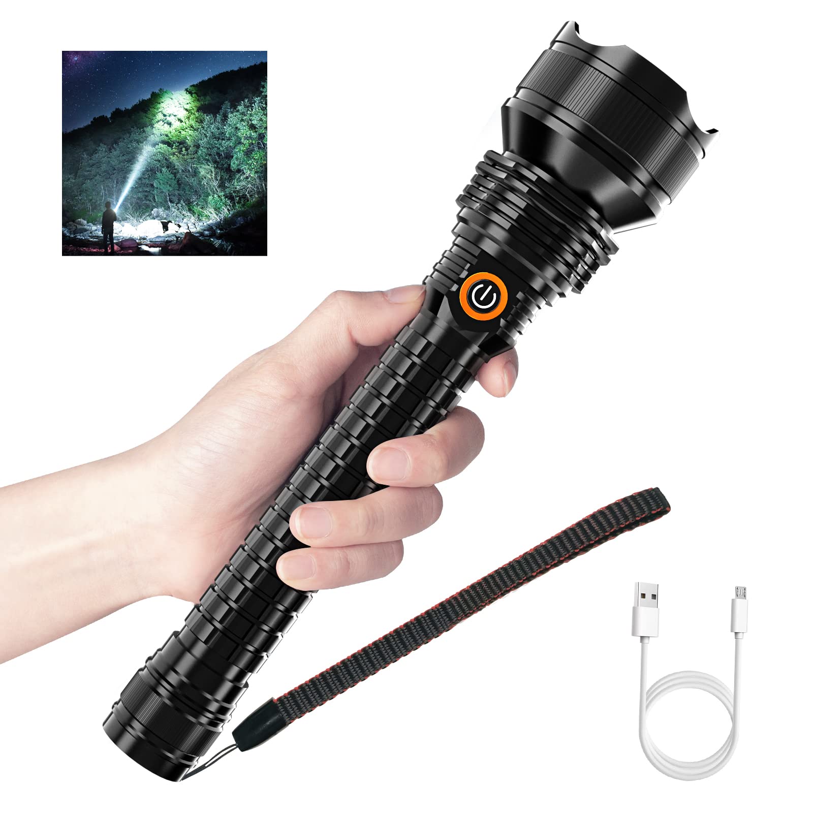 Photo 1 of **FOR PARTS/ NON-FUNCTIONAL** Pluralla Rechargeable LED Flashlights 7100 High Lumens, Super Bright Powerful Flashlights with 5 Lighting Modes, Waterproof Handheld Flashlight for Hunting, Camping-Black