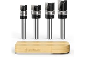 Serestool 4PCS Pattern Flush Trim Router Bits Set with Guide Bearing, 1/4” Shank Straight Cut Flush Trim Pattern Tools, Templ
