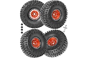 RcarmubWow RC 1.9in Beadlock Wheels and Tires for 1/10 TRX4,Axia1 SCX10 II 90046 SCX10 III,D90 RC Crawler Car,Alloy 1.9in rc Beadlock Rims,Soft Rubber 1.9in rc Beadlock Tires,4pcs,Orange